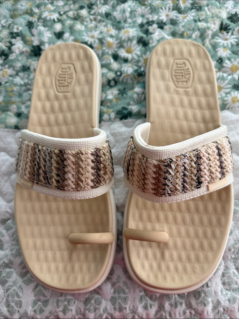 Women's Hey Dude Crochet-Detail Slide Sandals with Toe Loop